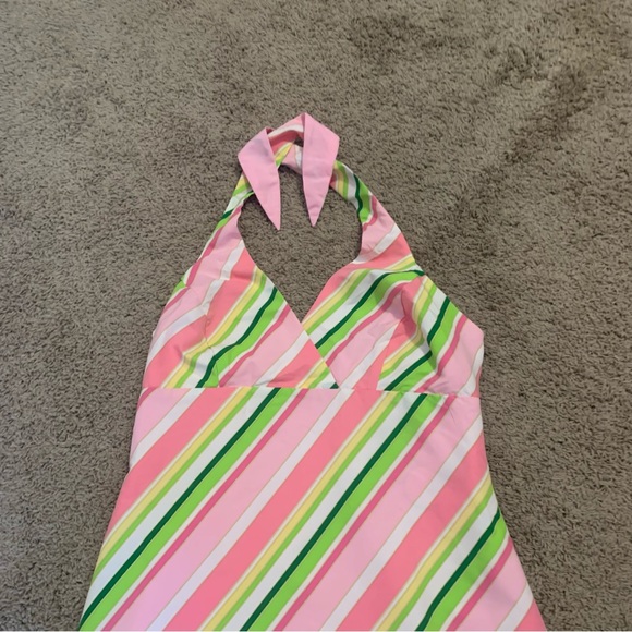 Reversible Halter Dress Large Striped Floral Print - Picture 2 of 7